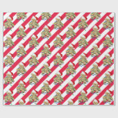 ストライプのクリスマス テディベア ラッピングペーパー (フラット)