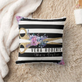 ストライプのグリッターシザー美しいサロンフローラ クッション (ブランケット)