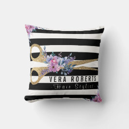 ストライプのグリッターシザー美しいサロンフローラ クッション