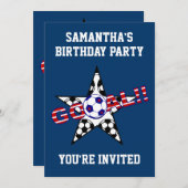 ストライプのサッカゴール バースデーパーティー 招待状 (正面/裏面)