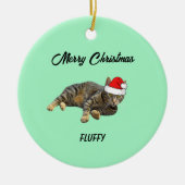 ストライプのサンタ帽子のタビー猫 セラミックオーナメント (正面)