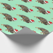 ストライプのサンタ帽子のタビー猫 ラッピングペーパー (角)