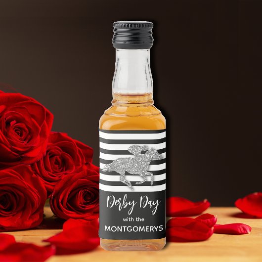 ストライプのシルバーの競走馬 リキュールボトルラベル