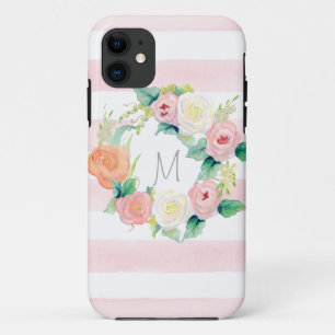 ストライプのシンプルモダン水カラーフローラバラ iPhone 11 ケース