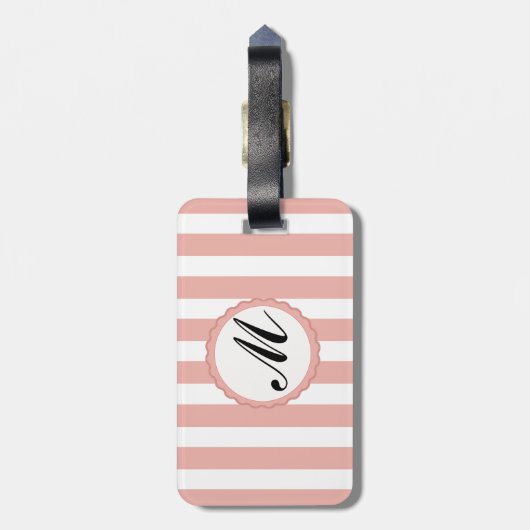 ストライプのストライプピンクホワイトモノグラムラゲージタグ ラゲッジタグ (裏面縦)