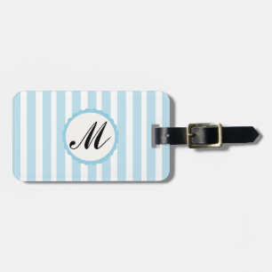 ストライプのストライプブルーホワイトカスタムモノグラム ラゲッジタグ