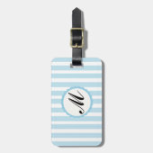ストライプのストライプブルーホワイトカスタムモノグラム ラゲッジタグ (正面縦)