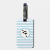 ストライプのストライプブルーホワイトカスタムモノグラム ラゲッジタグ (裏面縦)