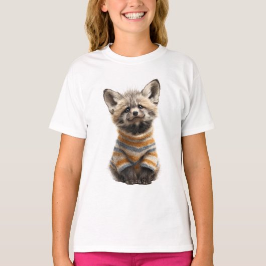 ストライプのセーターを着た子ギツネ Tシャツ (正面)