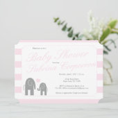 ストライプのゾウのベビーシャワー - ライトピンク 招待状 (スタンド正面)