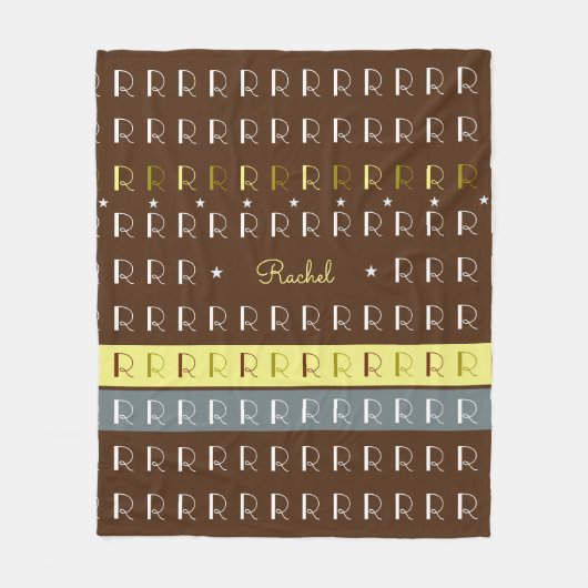 ストライプのタイポグラフィイニシャルブラック フリースブランケット (正面)