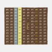 ストライプのタイポグラフィイニシャルブラック フリースブランケット (正面(横))