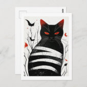 ストライプのチャーム:ハロウィーン秋の猫アート ポストカード (正面/裏面)