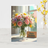 ストライプのデイジーと薔薇の咲くカード カード (黄色い花)