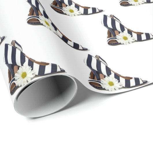 ストライプのハイヒール付きデイジー ラッピングペーパー (ロールコーナー)