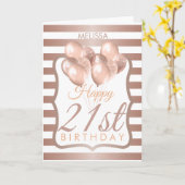 ストライプのバラ金ゴールドバルーン21歳 カード (黄色い花)