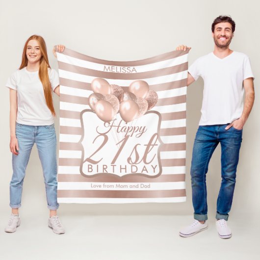 ストライプのバラ金ゴールドバルーン21歳 フリースブランケット (インサイチュ)