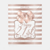 ストライプのバラ金ゴールドバルーン21歳 フリースブランケット (正面)