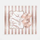 ストライプのバラ金ゴールドバルーン21歳 フリースブランケット (正面(横))