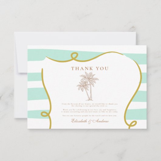 ストライプのビーチ結婚式 サンキューカード (正面)