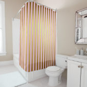 ストライプのピンクとゴールデンストライプ シャワーカーテン (インサイチュ)