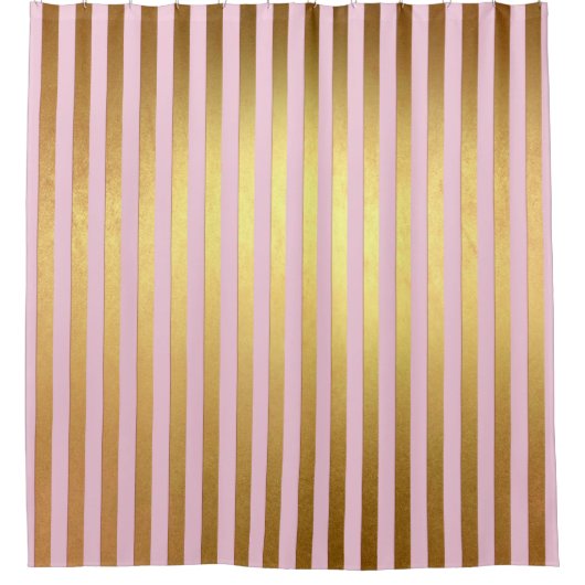 ストライプのピンクとゴールデンストライプ シャワーカーテン (正面)
