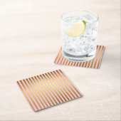 ストライプのピンクとゴールデンストライプ スクエアペーパーコースター (インサイチュ)