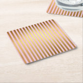 ストライプのピンクとゴールデンストライプ スクエアペーパーコースター (アングル)