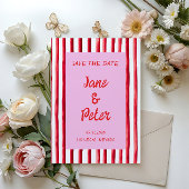 ストライプのピンクと赤の手書きセーブ・ザ・デート セーブザデート