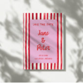 ストライプのピンクと赤の手書きセーブ・ザ・デート セーブザデート