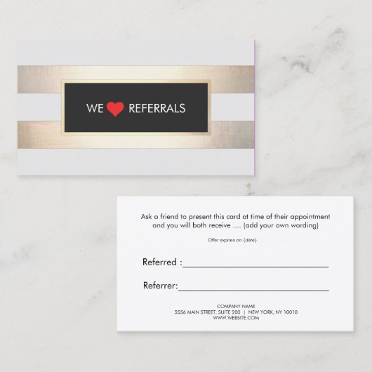 ストライプのフェイク金ゴールドと黒の赤いハート紹介 紹介カード (正面/裏面)