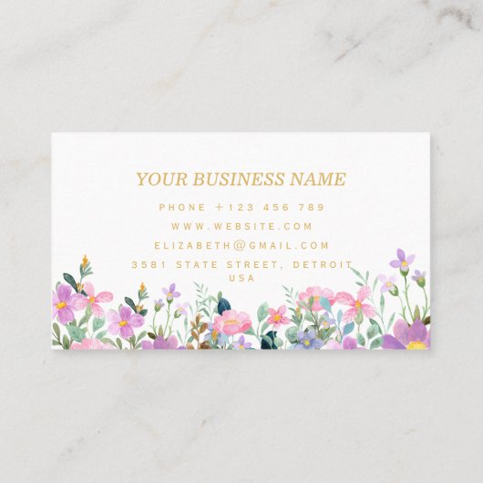 ストライプのフローラエレガント美しいアーティストヘアメイクアップ 名刺 (裏面)