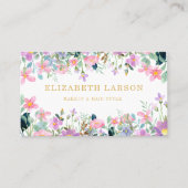 ストライプのフローラエレガント美しいアーティストヘアメイクアップ 名刺 (正面)