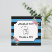 ストライプのフローラカスタム日付の保存 セーブザデート (スタンド正面)