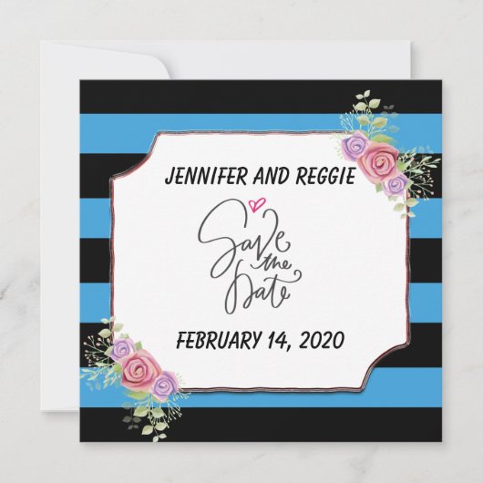 ストライプのフローラカスタム日付の保存 セーブザデート (正面)