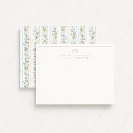 ストライプのフローラボー子供部屋ノートカード 招待状