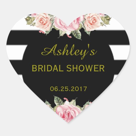 ストライプのフローラヴィンテージシック結婚式の引き出物ラベル ハートシール (正面)