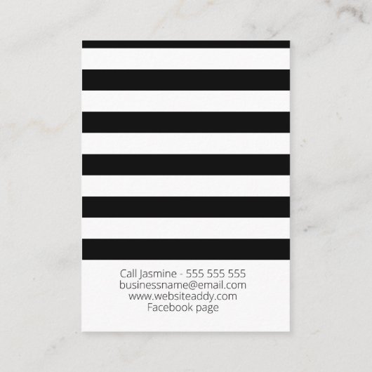 ストライプのフローラ白黒ジュエリー表示カード 名刺 (裏面)