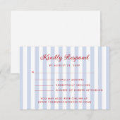 ストライプのブルーとレッドの結婚式出欠確認カード 招待状 (正面/裏面)