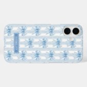 ストライプのブルーコケットリボンのモノグラム Case-Mate iPhoneケース (裏面 (横))