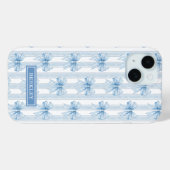 ストライプのブルーコケットリボンのモノグラム Case-Mate iPhoneケース (裏面 (横))