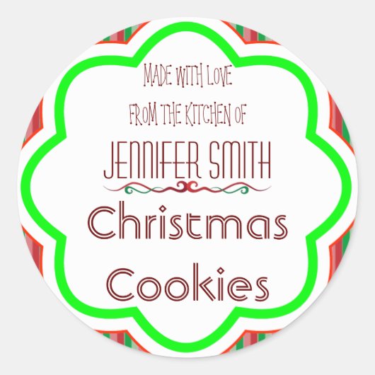 ストライプのホリデークリスマスベーカリー焼いたクッキースワップ ラウンドシール (正面)
