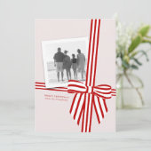 ストライプのボウが付いたフラットなホリデー フォト カード (スタンド正面)