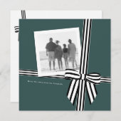 ストライプのボウスクエアホリデー写真カード 緑 シーズンカード (正面/裏面)