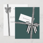 ストライプのボウ フラット ご案内カード 緑 招待状 (正面/裏面)