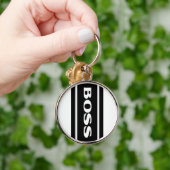 ストライプのボスKeychainを競争させる白い黒 キーホルダー (手)