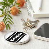 ストライプのボスKeychainを競争させる白い黒 キーホルダー (側面)