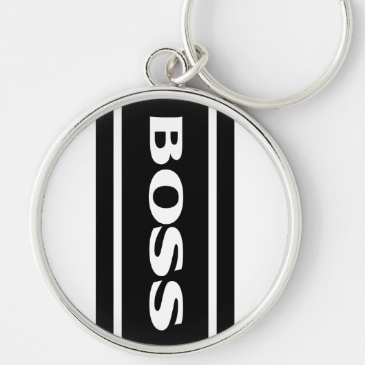 ストライプのボスKeychainを競争させる白い黒 キーホルダー (正面)