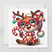ストライプのマフラーとキャンディーケーンの優しいトナカイ シーズンカード (正面)