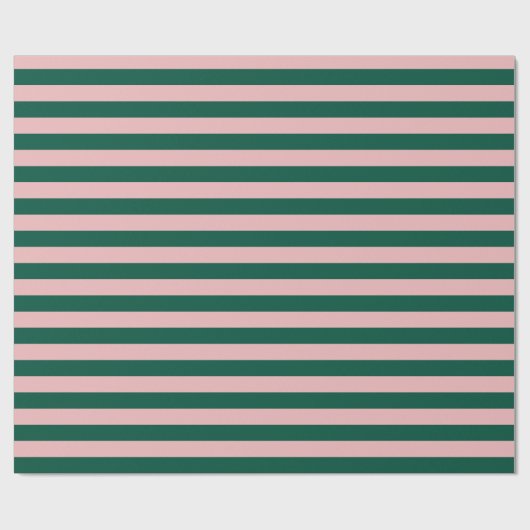 ストライプのモダンなクリスマスホリデーグリーンとピンク ラッピングペーパー (フラット)